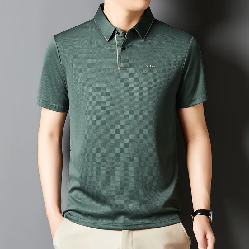 New Summer Lapel T-shirt Men Casual Hot Stamping Straight-chip Men's Polo Shirt Short Sleeves