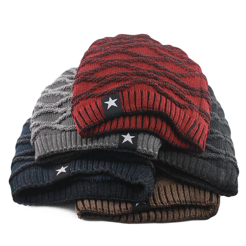 Fashion New Adult Men Women Star Winter Warm Skullies Beanies Casual Outdoor Sport Unisex Bonnet Soft Striped Thick Hat Hot Sale