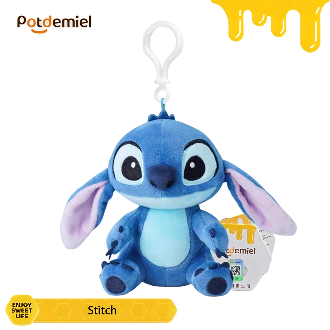Potdemiel Disney Stitch Plush Key Holder Classic Sitting Fluffy Cartoon Bag Charm Gift For Fans Backpack Handbag Ornament