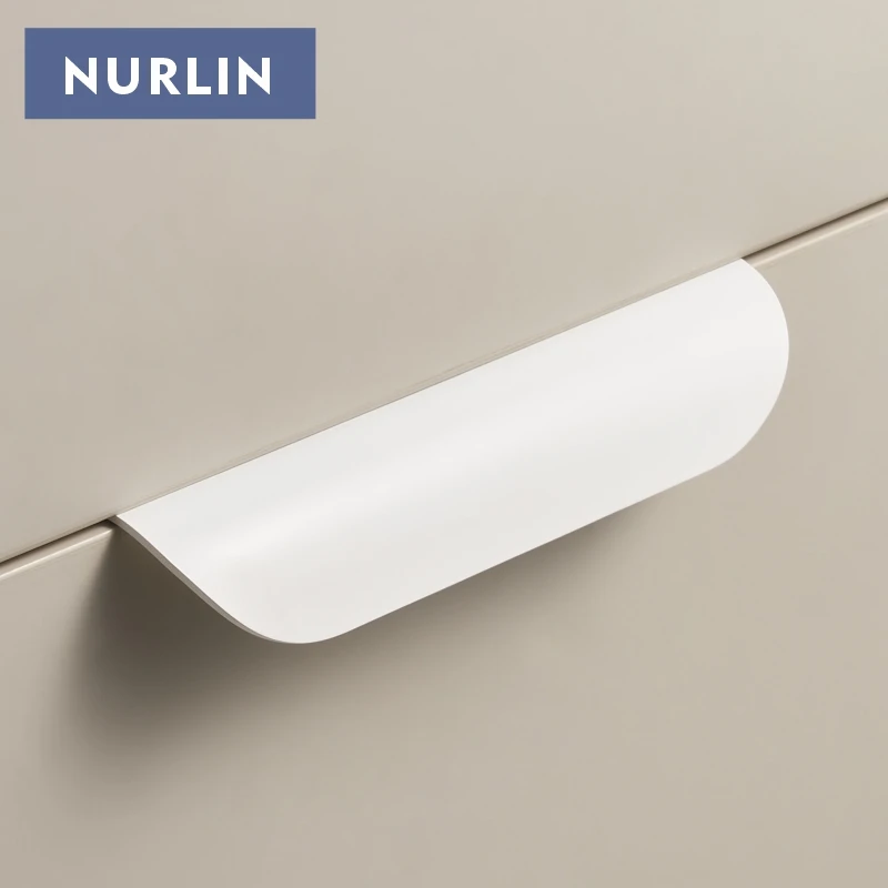 Nurlin Brass Fold Short Edge Pull Handle Drawer Shell Furniture Cabinet Curved Handle White