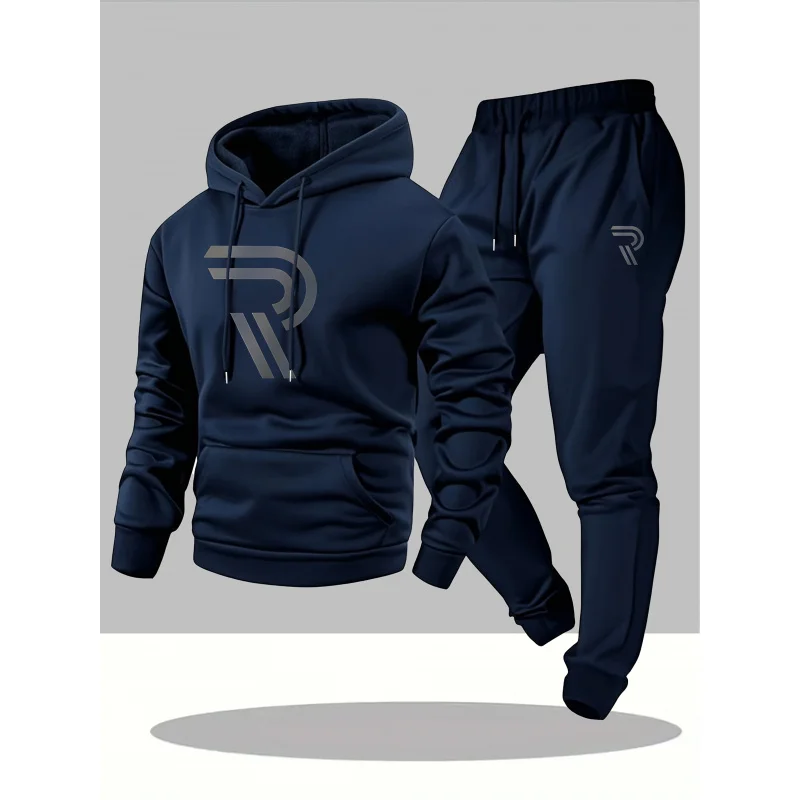 

Men'S Casual Fashion Personalized Sports Suit，Includes A Hooded Sweatshirt And Matching Pants