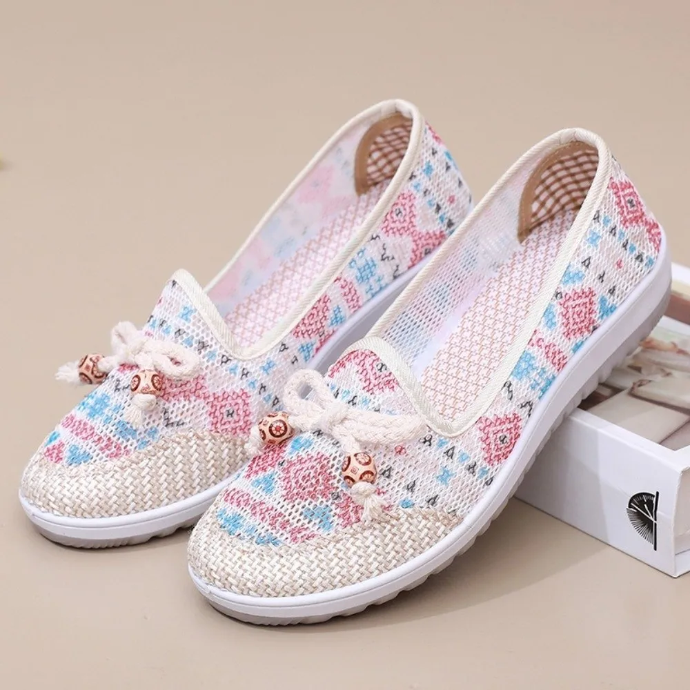 

Casual Summer Women's Cloth Shoes Embroidered Comfortable Ladies Flats Shoes Slip-On Breathable Mom Shoes