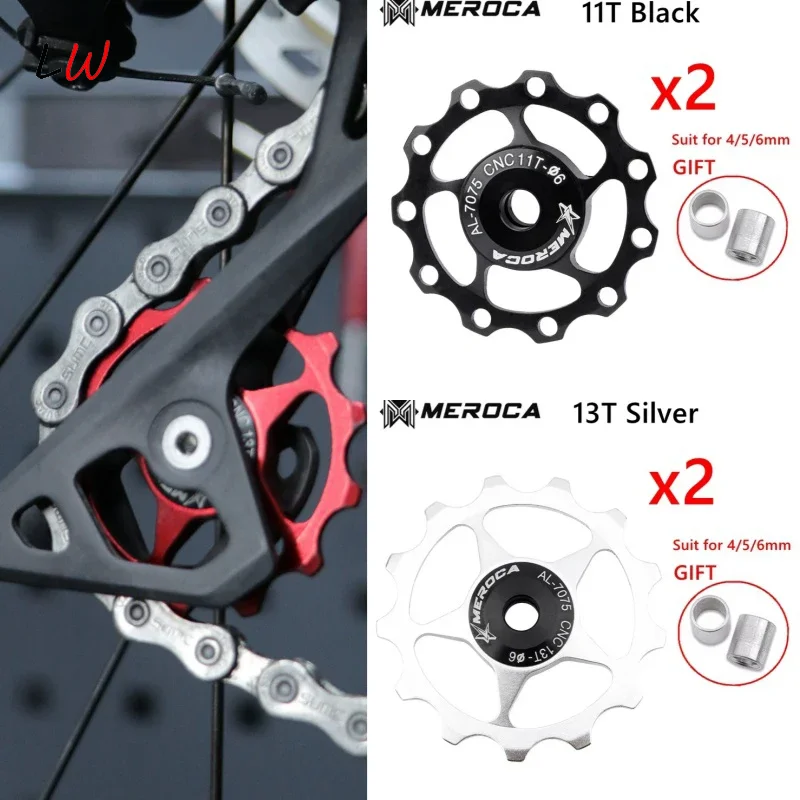 

2pcs 11t 13t Aluminum Guide Wheel Rear Derailleur Pulley Metal Bearing Guide Part Pulley Bearing Mtb Cycling Accessory