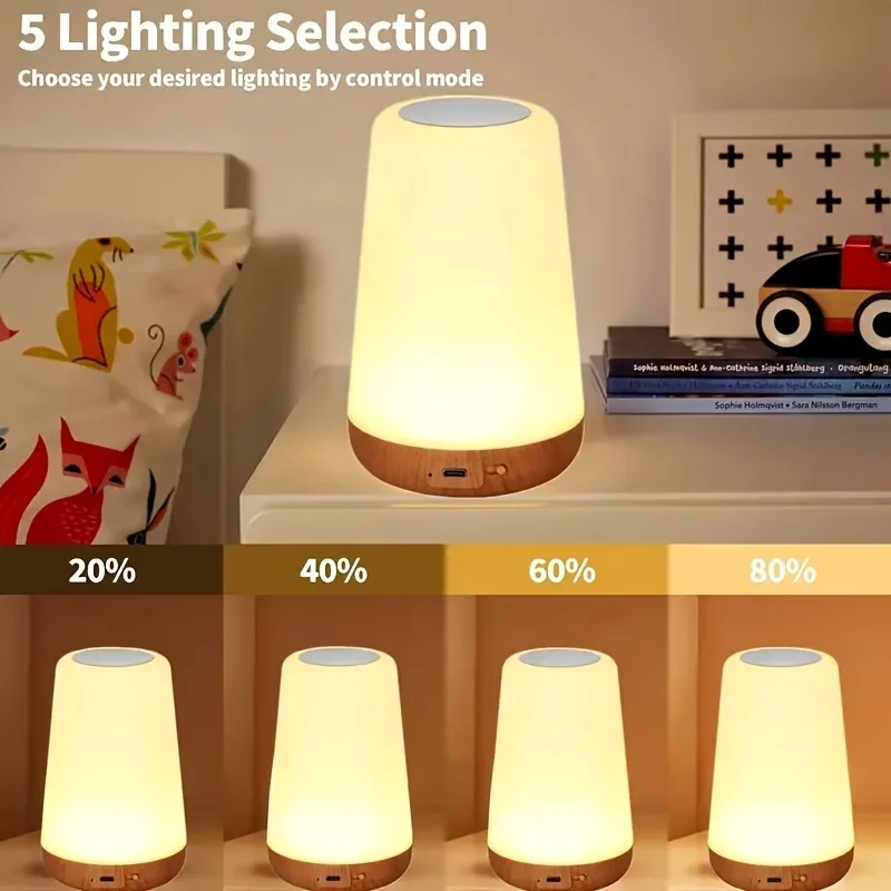 13-Color RGB LED Night Light Touch Remote Control USB Rechargeable Dimmable Timer Wooden Design 3 Modes Room Camping Decorations