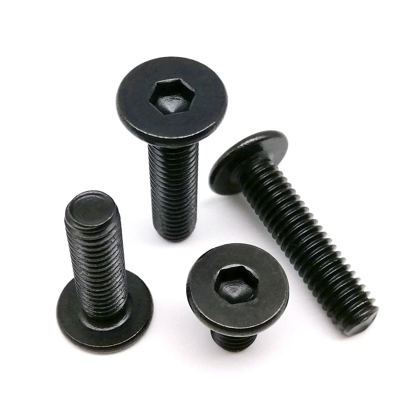 100 unids/lote M5 tornillo de perfil bajo negro acero al carbono hexagonal Ultra fino súper bajo cabeza plana tornillo Allen perno