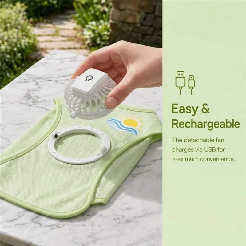 WORTHOWN-Summer Pet Clothes With Fan Removable USB Charging 3-Speed Wind Setting Pet Mesh Clothes Summer