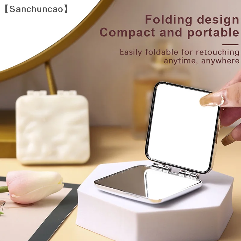 Espelho de maquiagem galvanizado dobrável, mini espelho de maquiagem quadrado, espelho de mão portátil, espelho pequeno de dupla face