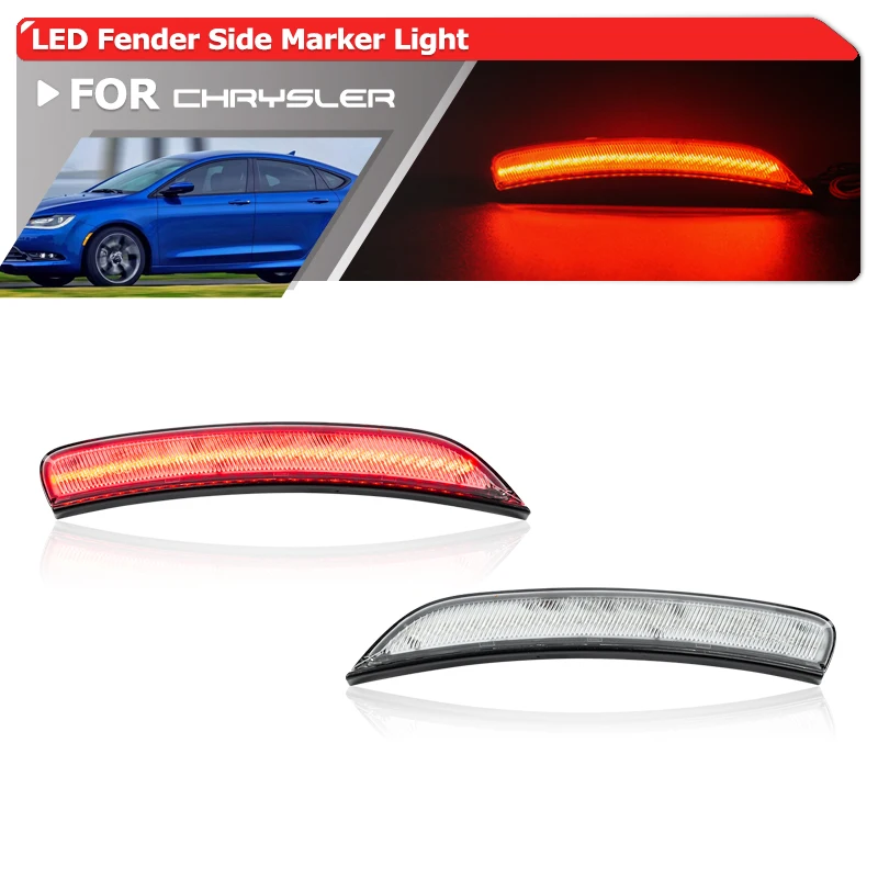 2x For Chrysler 200 2015 2016 2017 Rear Red Led Fender Flare Reflector Lights Side Marker Assembly Kits 68194897AA 68194896AA