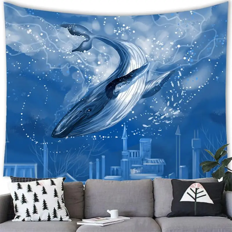 VIKAMA Dreamy Ocean Whale Tail Starry Sky Marine Life Tapestry Nautical Aesthetic Wall Hanging Bedroom Dorm Living Room Decor