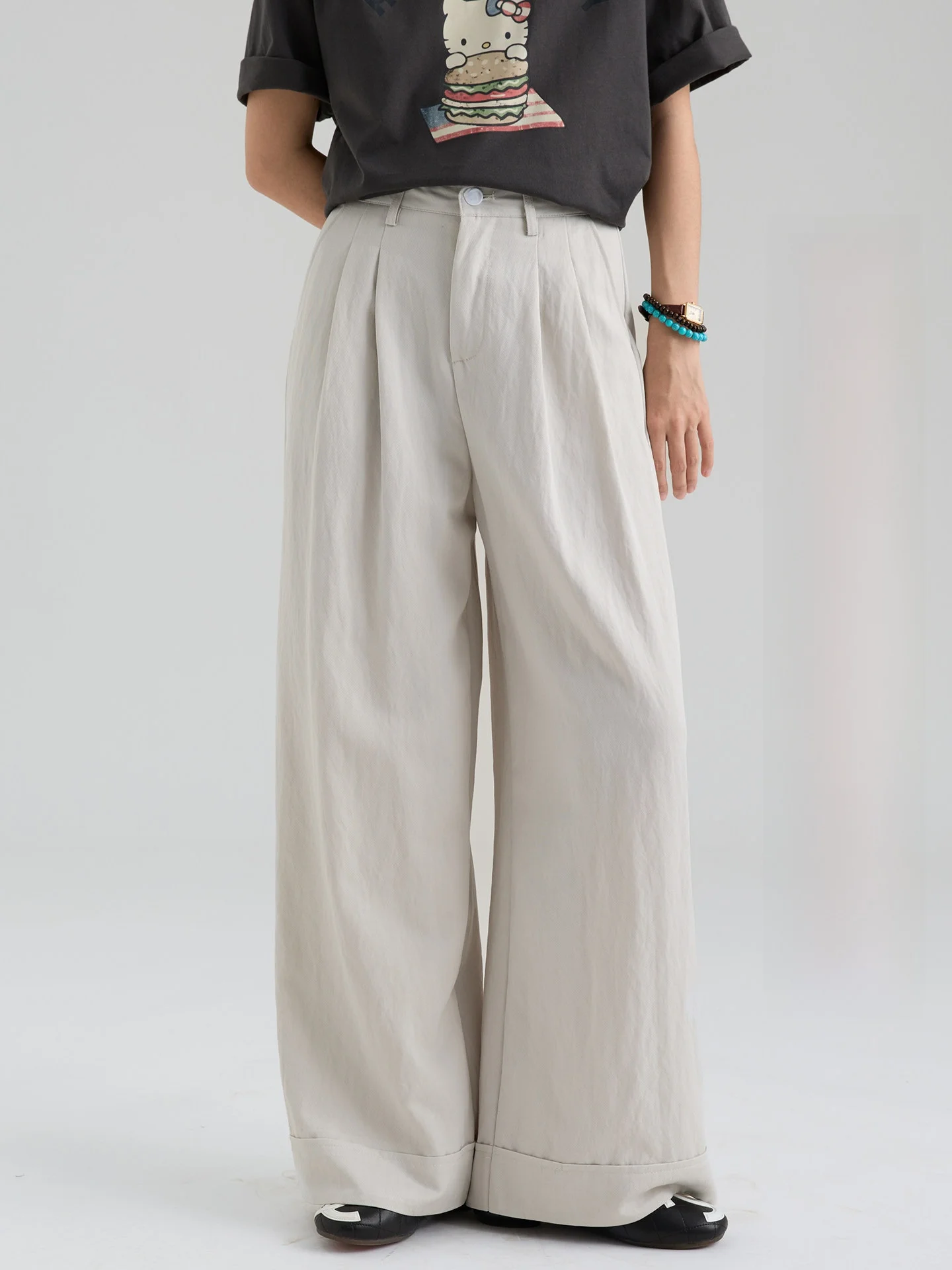 

Drawwind2026 Summer New Women's Casual Pants High Waist Straight Leg Pure Color Pleated Loose Fit Long Trousers Korean Style