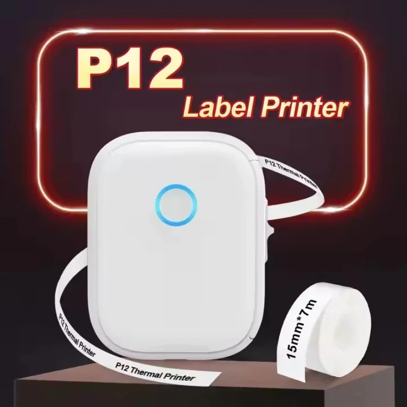 Portable Adhesive Label Printer P12 Mini Label Machine Bluetooth Inkfree Printing Pocket Printer or 3PK Label Continuous Sticker