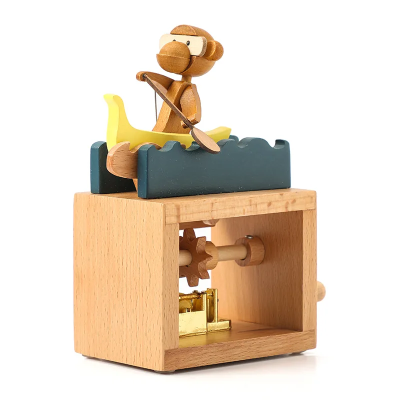 

Hand-cranked Music Box Animal-shaped Wooden Artwork Handmade Beech Music Box Birthday Gift Christmas Gift Exquisite Desktop Orna