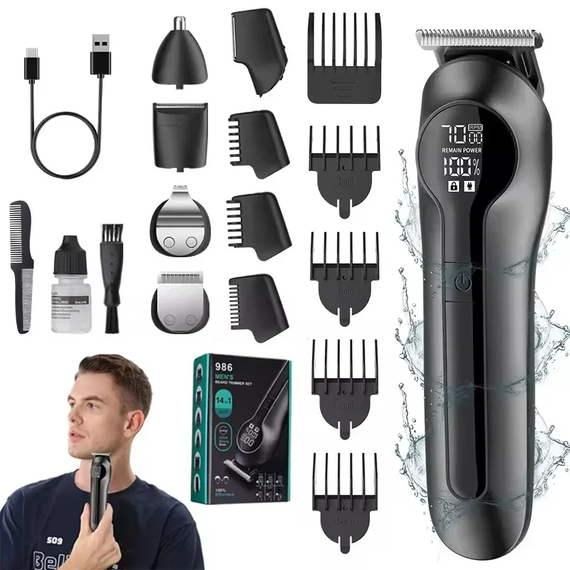 6-in-1 Electric Hair Trimmer 7000RPM Multifunctional Portable Rechargeable Razor Nose Hair Body Trimmer for Men Grooming Kit