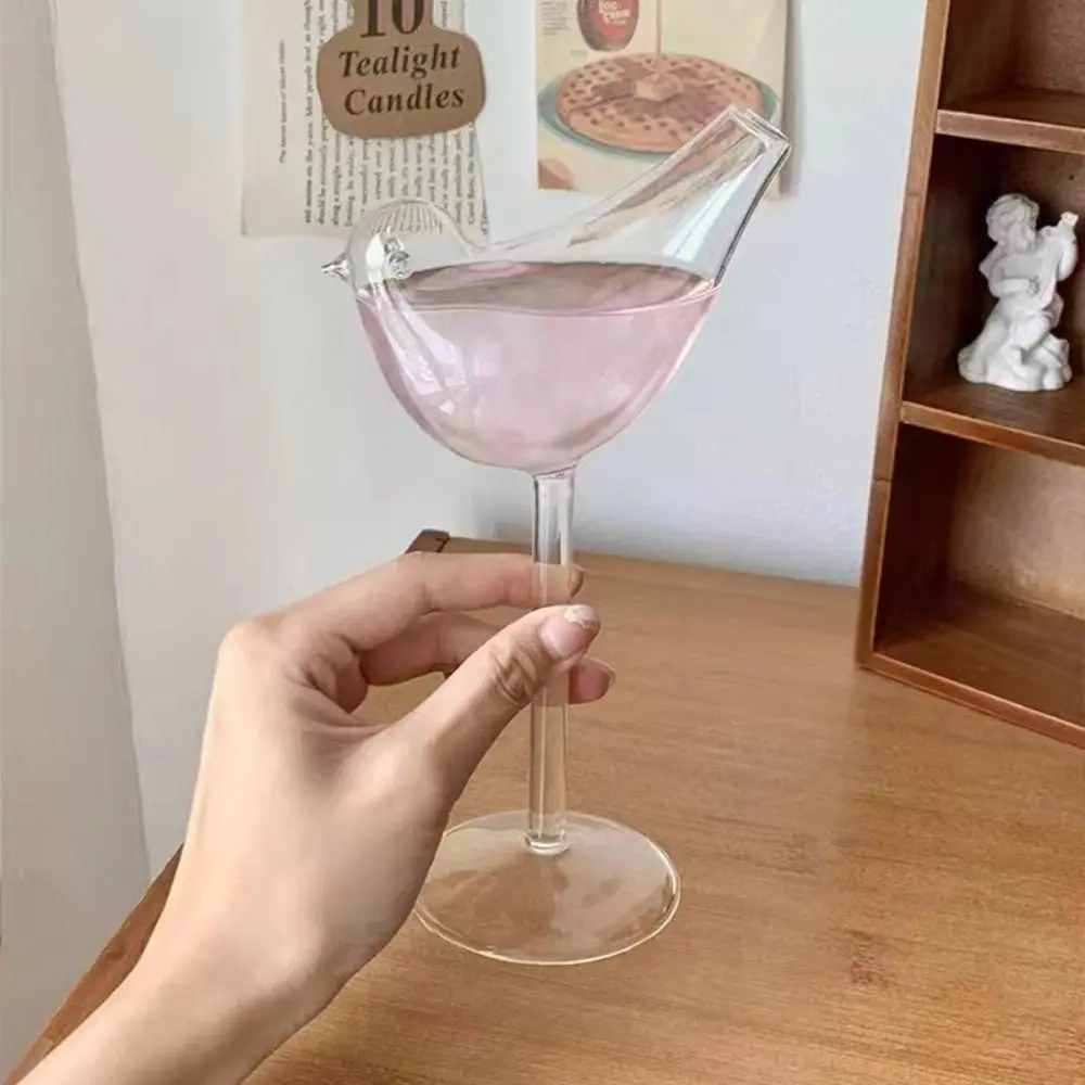 Perlengkapan Pesta Gelas Jus Bentuk Burung Kreatif Gelas Kaca Transparan 150ML Gelas Koktail Anggur Rumah