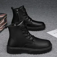 Men Shoes Autumn Anti Slip Waterproof High Top Black Lace Up Casual Leather Shoes Platform Boots Fashion Trend Motorcycle Boots