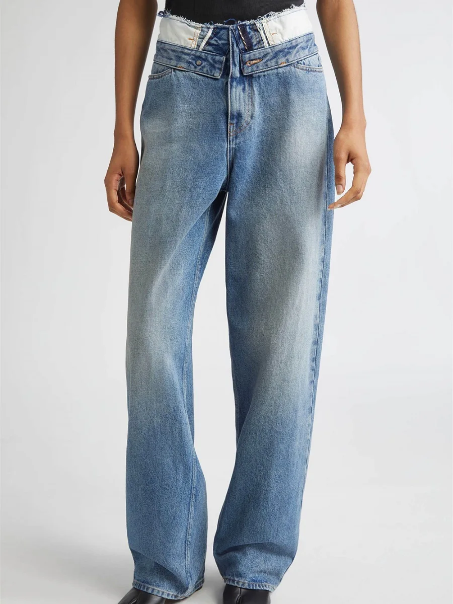 

2026 Summer Women's Jeans Cotton Splicing Loose Casual High Waist Women's Straight Leg Pants y2k New Fashion Versatile Pants bra