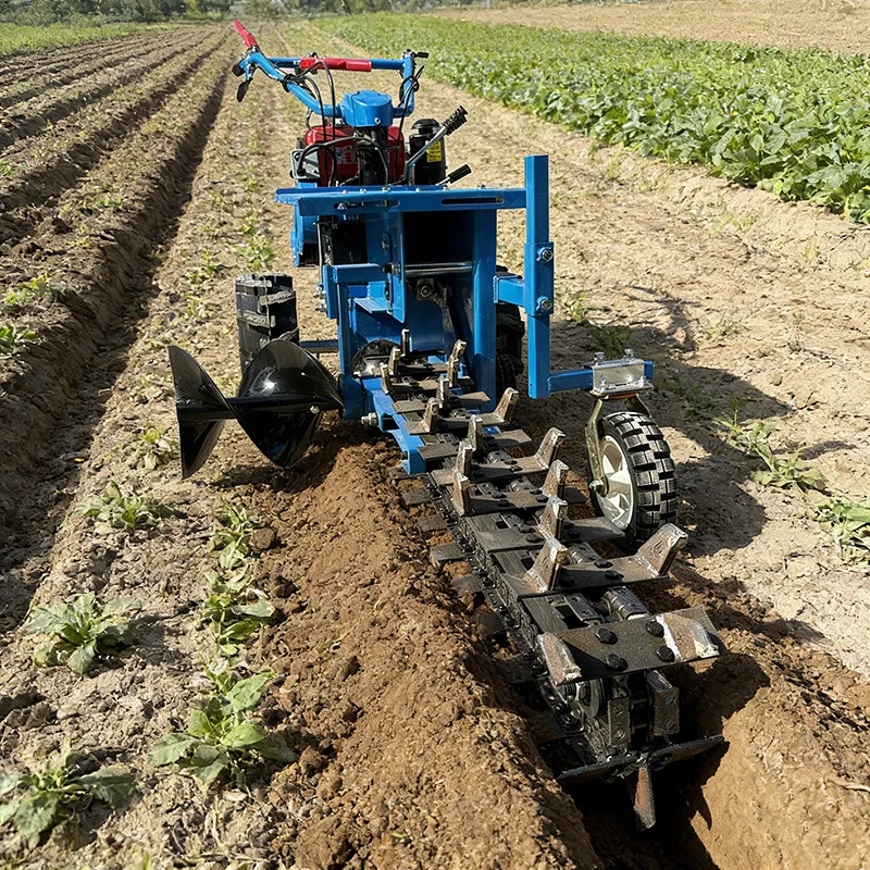 Double Chain Small Hand Trencher Orchard Machine - Portable Walking Excavating Machine for Farm Garden Ditching Digging Work