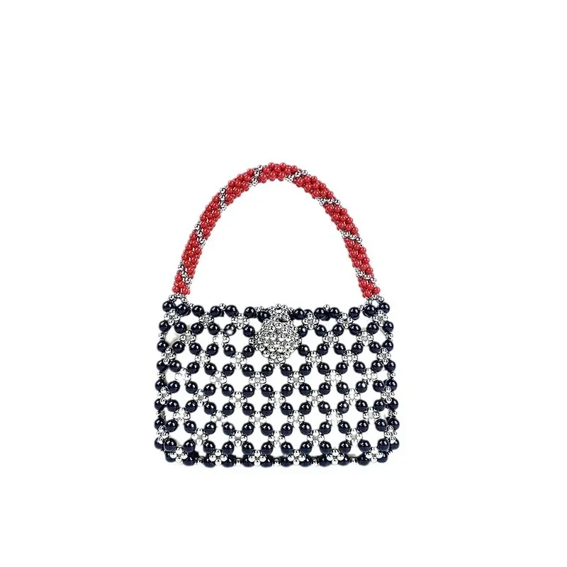 

Meet You Богемная летняя сумка ручной работы контрастного цвета с акриловыми бисером, ажурный дизайн, жемчужная вечерняя сумка, пляжный клатч