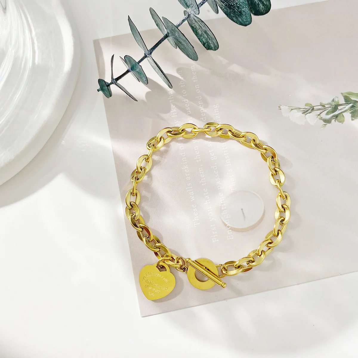 Bracelet en acier inoxydable avec pendentif en forme de cœur, Bracelet de Couple à boucle OT à Double cœur, unisexe, 1 pièce