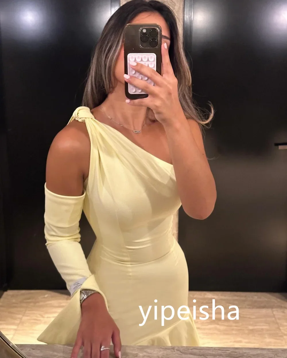 Customized Fashion Jersey Pleat Mermaid One-shoulder Knee Length Dresses Evening Dresses Classic Exquisite Modern Style Pastrol  image 6