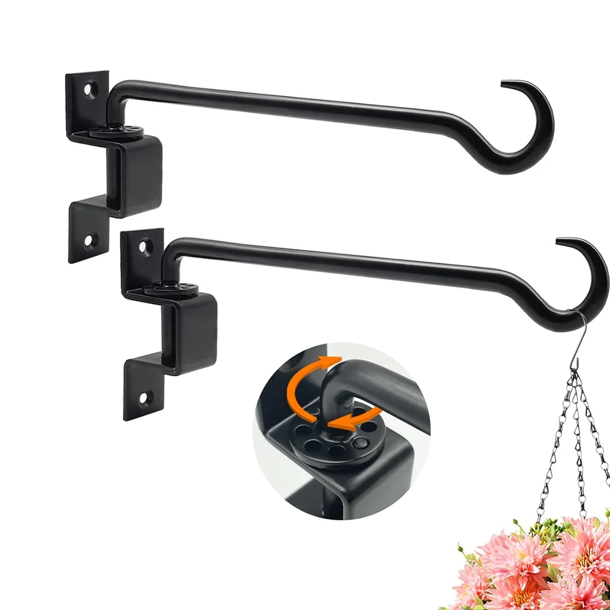 Swivel Heavy Duty Planta Pendurado Gancho, Suporte para Cestas De Flores, Panelas, Alimentador De Pássaros, Ao Ar Livre, 2 Pacote, 16"