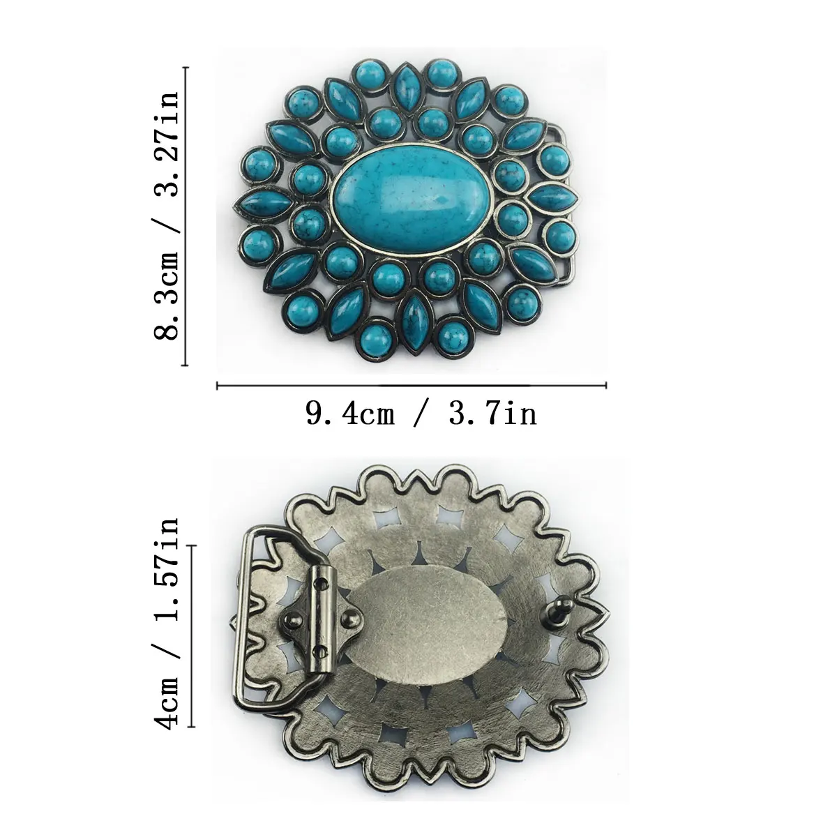 Vintage Western Turquoise Belt Buckle Boho Flower Oval Stone Cowboy Cowgirl Jeans Waist Belt Buckle Dropshipping