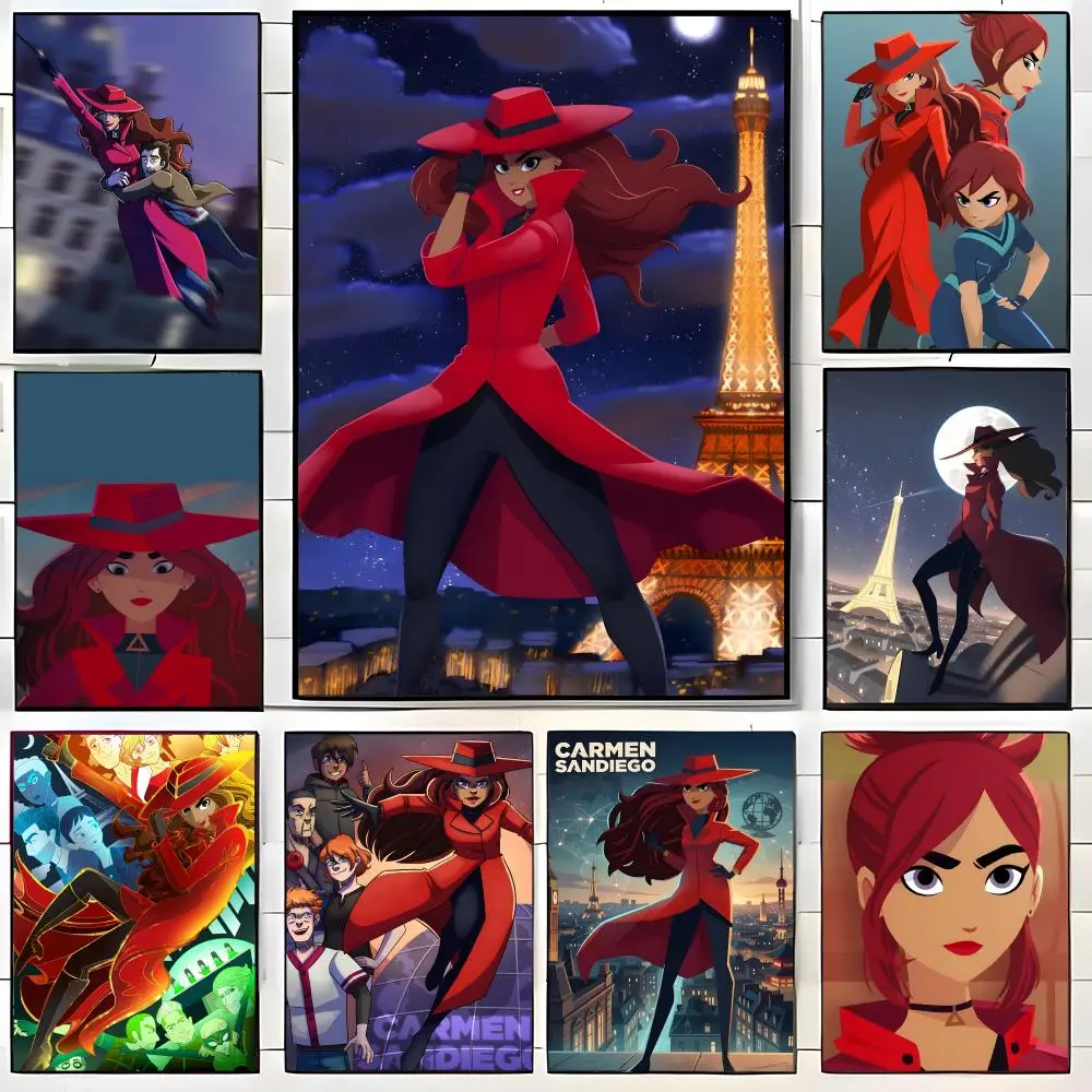 Póster de Anime C-Carmen Sandiego, arte impreso para pared, adecuado para sala de estar, dormitorio, bar, salón, decoración del hogar, regalo