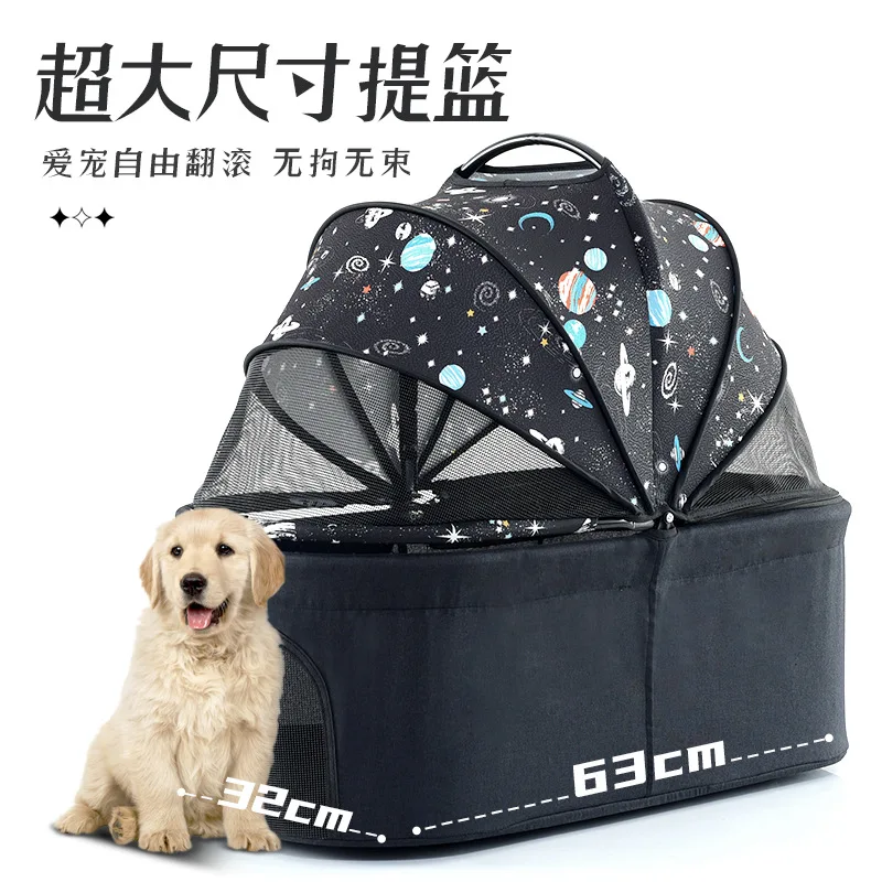 Portable Pet Stroller with Shock Absorption Lightweight Foldable Outdoor Dog Stroller for Elderly Dogs Large Capacity Walking
