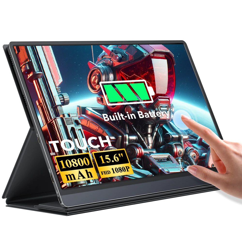 Imagem -01 - Monitor Portátil Touch Screen 156 Hdr 1920x1080 Tela Externa Bateria Embutida de 10800mah Tela do pc com Hdmi Usb-c monitor portatil touch screen 156 hdr 1920x1080 tela externa bateria embutida de 10800mah tela do pc com hdmi usb c 01