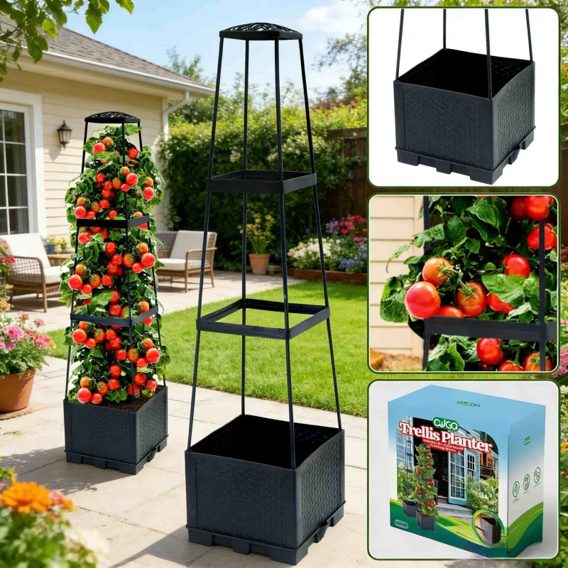 

Ящик для выращивания томатов с опорой для вьющихся растений, лестничной формы, с автополивом, 44,8 дюйма, специально для вьющихся растений, для двора и балкона