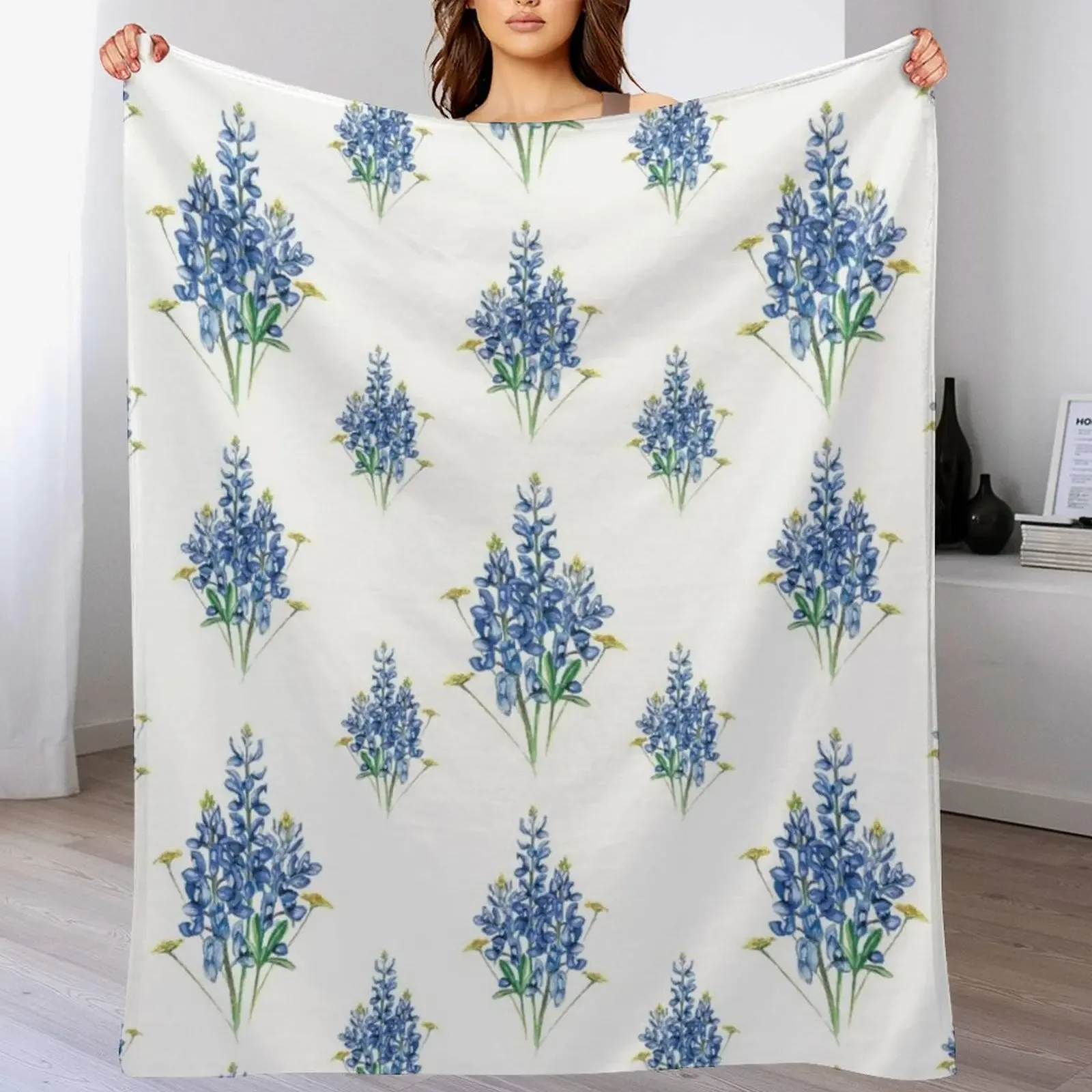 Bluebonnets and Wildflowers Pattern Throw Blanket For Decorative Sofa Bed linens Summer Blankets