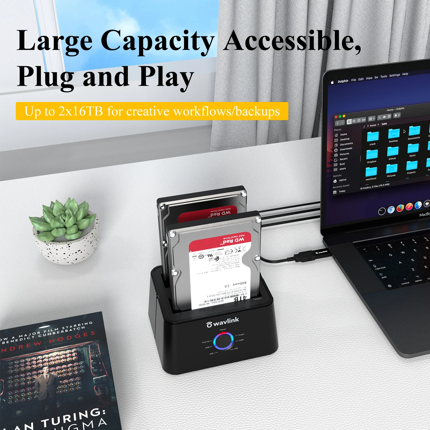 Wavlink-estación de acoplamiento HDD, carcasa de disco duro Sata a USB 3,0, adaptador UASP para 2,5, 3,5, carcasa de disco SSD, base de caja HD