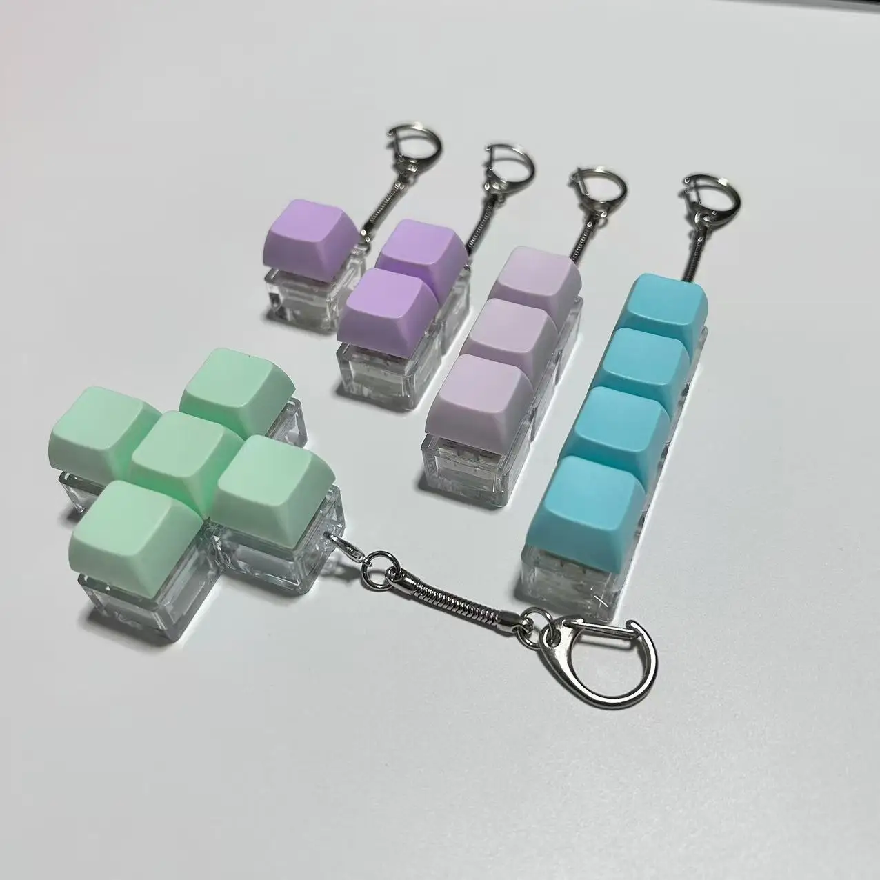 Mechanical Keyboard Keycap Fidget Keychain, Macaron Color 1/3/4/5 Keys Finger Clicker Toy, Stress Relief Decompression Pendant