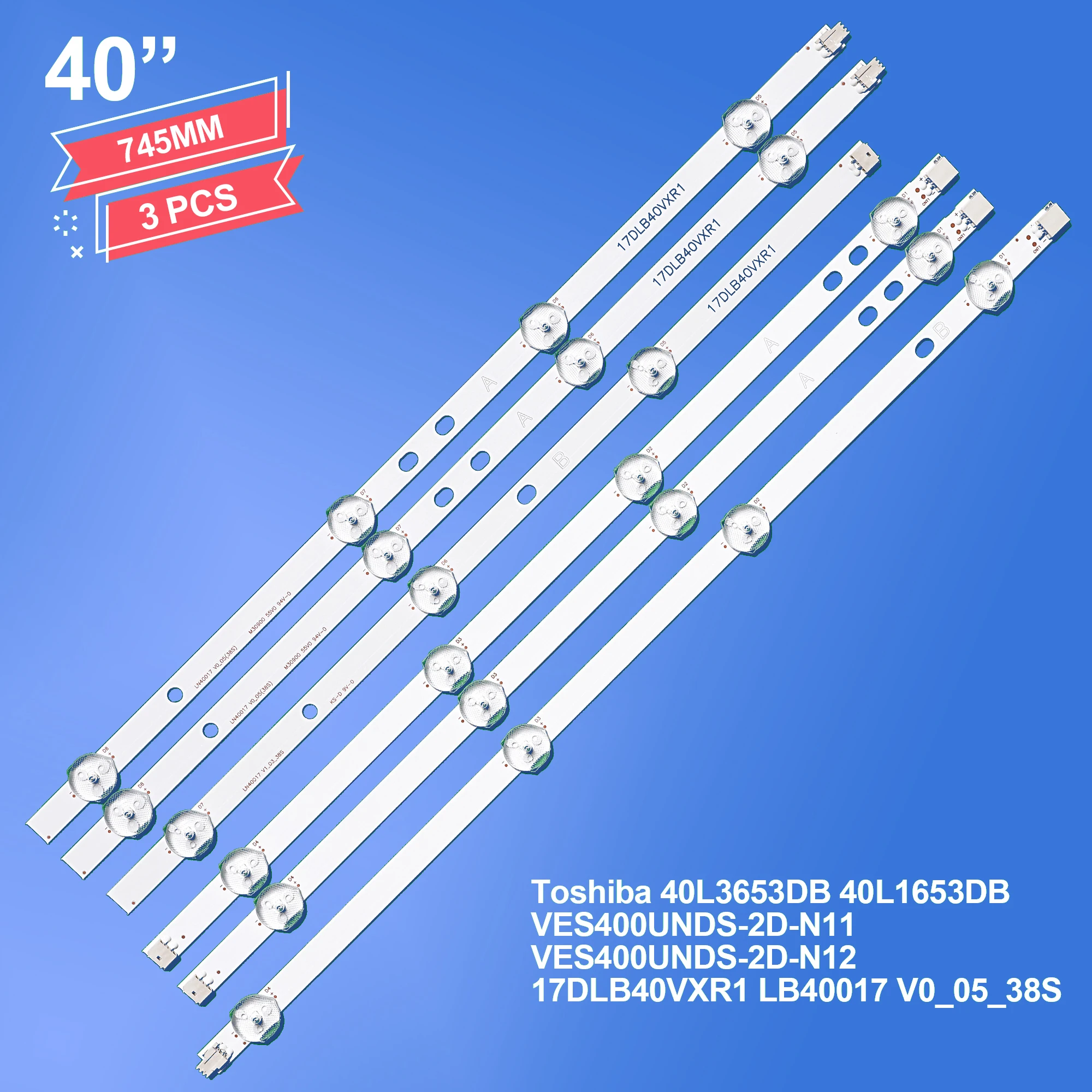 5TV LED Backlight Strip For 17DLB40VXR1 LB40017 V0_05_38S Bush VES400UNDS-2D-N11 VES400UNDS-2D-N12 Toshiba 40L3653DB 40L1653DB