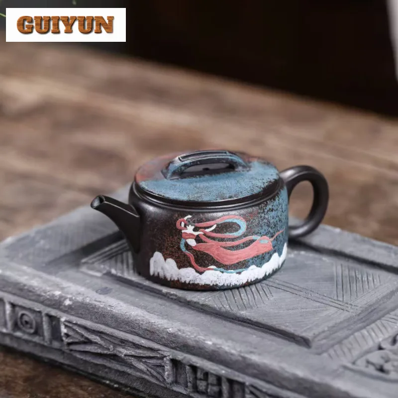 

Подлинные чайники Yixing из фиолетовой глины, 260 мл, горшок ручной работы большого калибра, камень из необработанной руды, желтый грязевой чайник с фильтром, чайный сервиз Zisha