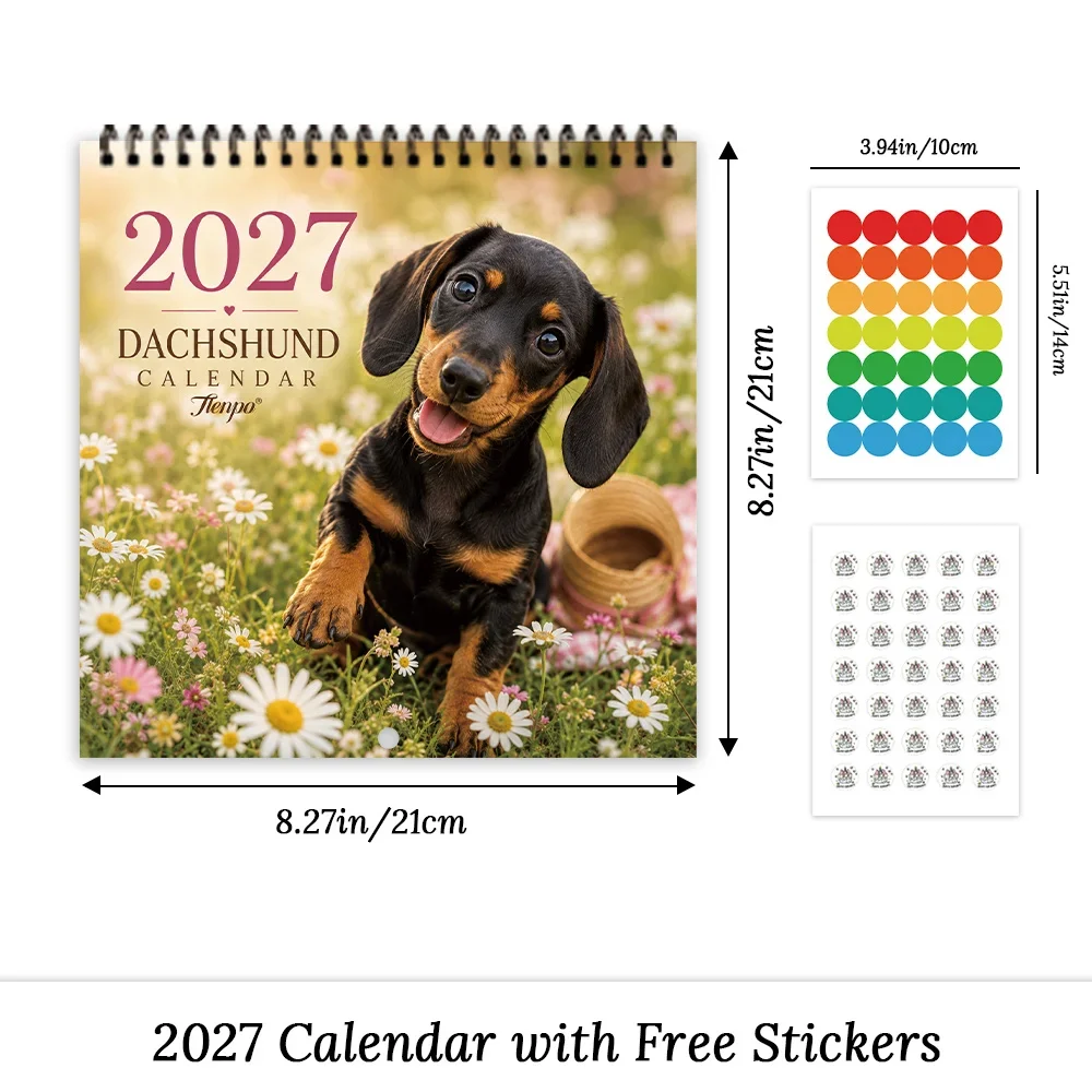 1pc 2027 Daily HD Dachshund Wall Calendar, 12-Month Monthly Planner, Perfect Gift for Back-to-School Season, Christmas, New Year