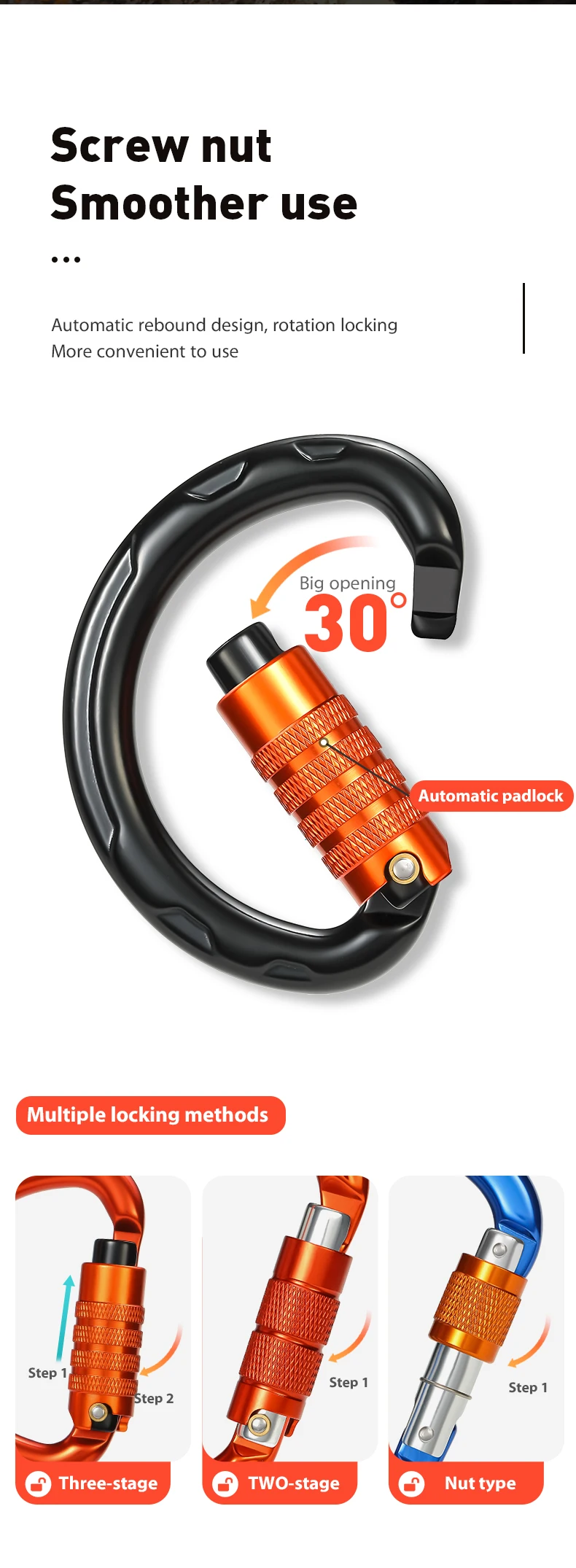 CLIWIZ Marke Halbrunde Triple Auto Lock Karabiner Outdoor Bergsteigen Klettern Höhlenforschung Last Lager Master Lock CE/UIAA – Detail 2