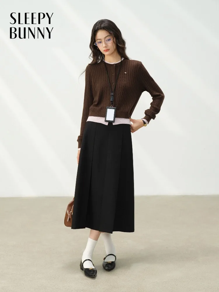 

Elegant Slim Chic Cardigan Contrast Fake Two Piece Sweater Knitted Long Sleeve Slim Fit Top for Women Stylish Layered Outfit