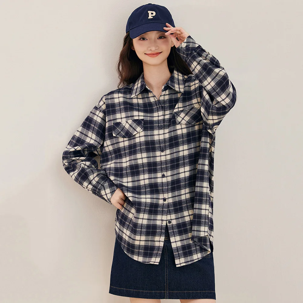 

New Women Spring Autumn Plaid Shirt Fashion Turn-down Collar Long Sleeve Loose Thin Shirt Casual All-match Women Tops