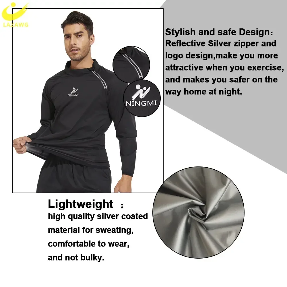 LAZAWG Sauna Jacket for Men Weight Loss Top Sweat Fat Burning Fitness Sportwear Long Sleeves Slimming Thin Gym Body Shaper