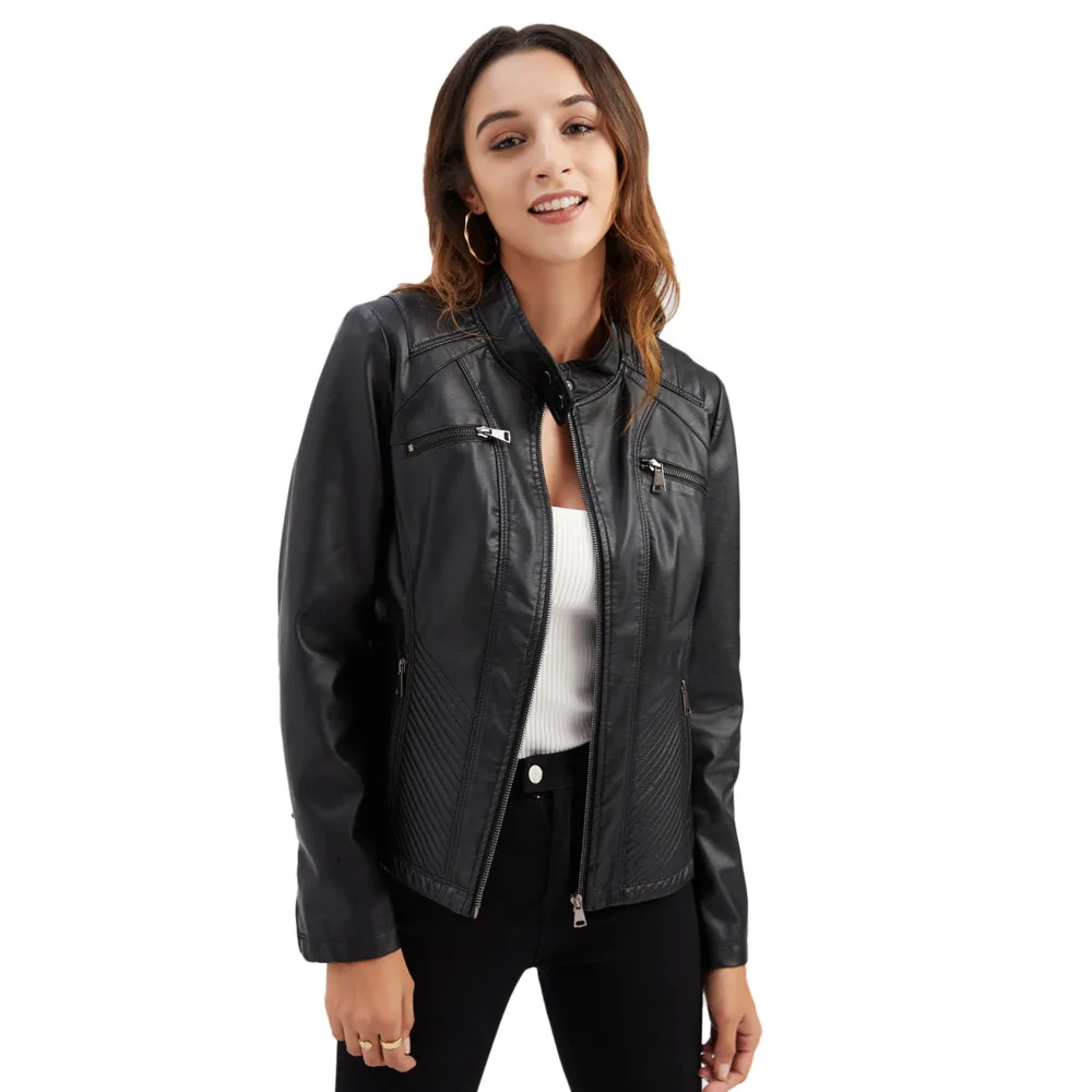 New In 2024 Spring Autumn Women\'s Pu Leather Jacket Fashion Casual Streetwear Coats Office Lady Black Zipper Jackets Outerwear