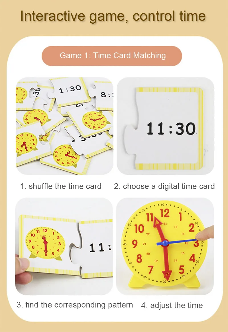 Kinder Montessori Uhr Pädagogisches Spielzeug Stunde Minute Sekunde Erkenntnis Passenden Puzzle Spielzeug Kinder Frühen Vorschul Lehrmittel – Detail 6