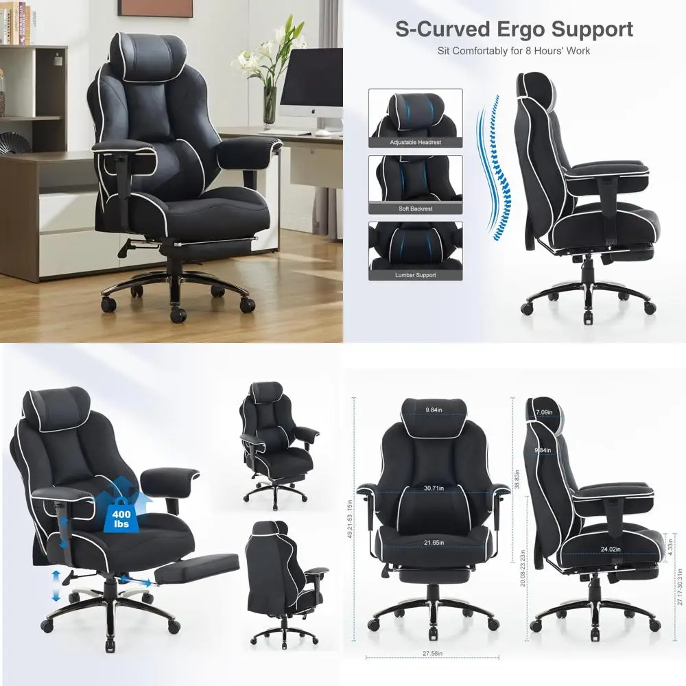 

Эргономичное офисное кресло с высокой спинкой, подставкой для ног и поясничной опорой для больших и высоких людей, обивка из искусственной кожи