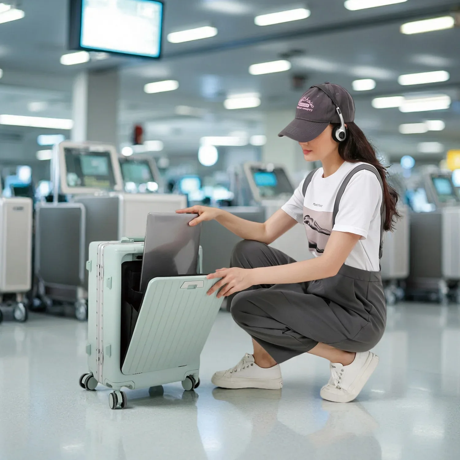 

Front Open Aluminum Suitcase Cup Holder Phone Stand USB Charging Anti-theft TSA Lock Travel Bag Large Capacity Cabin Luggage