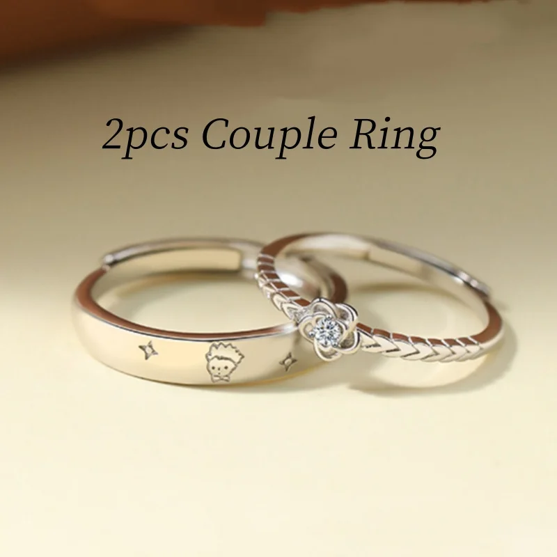 Silver Color Prince Rose Couple Rings, Trendy Design