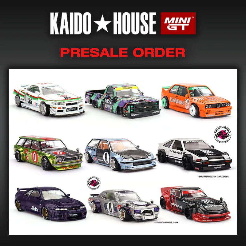 PreSale Kaido Huis 1:64 AE86 M3 E30 GTR R34 Carbon 510 NSX CIVIC Wagon 240Z Silverado Diecast Auto Model Speelgoed MINIGT