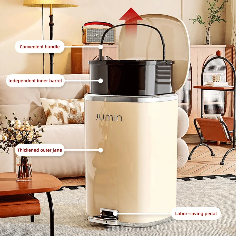 

Large Capacity Double Barrel Household Storage Tube Living Room Wastepaper Basket Large Caliber Foot Pedal with Lid Trash Can