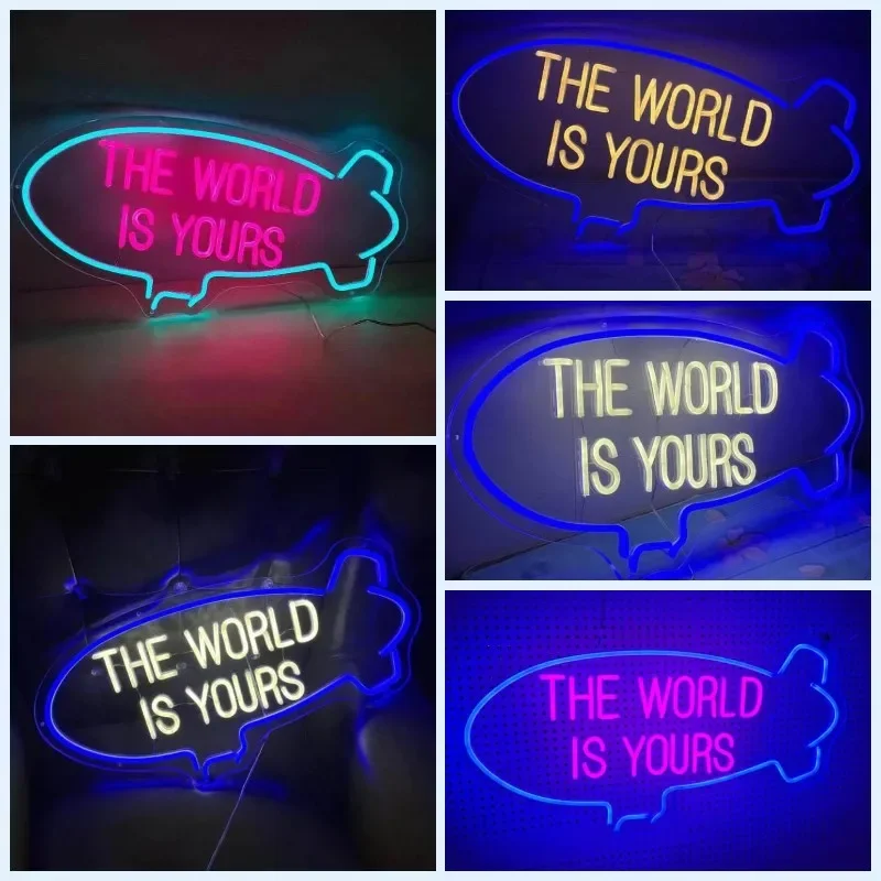 The World Is Yours Plane Neon Sign Pub Music Bar Decor LED Light Sign Bar Wall Decoration Party Decor Itaewon Class Neon Lightr