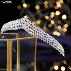 TAZIRN Wedding Bride Crowns Zircon Diadem Arab Tiaras CZ Princess Headwear Elegant Pageant Party Hair Accessories for Women Gift