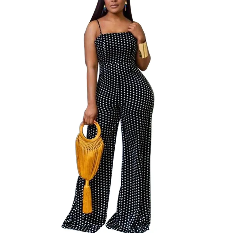 Women Jumpsuits Overalls High Waist Dot Wide Leg Pants High Street Casual Flat Sexy Backless Wrapping Breast 2023 Autumn